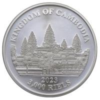 Kambodscha 3000 KHR Asia Big Five Series: Cambodia Asian Elephant (1.) 2023 1 Oz Silber Color Rckseite