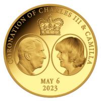 Kongo 10 Francs Krnung von Charles III mit Camilla 2023 0,5g Gold