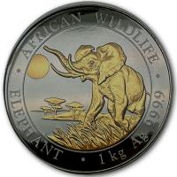 Somalia - 2.000 Shilling Elefant 2016 - 1 KG Silber Ruthenium Gilded Edition